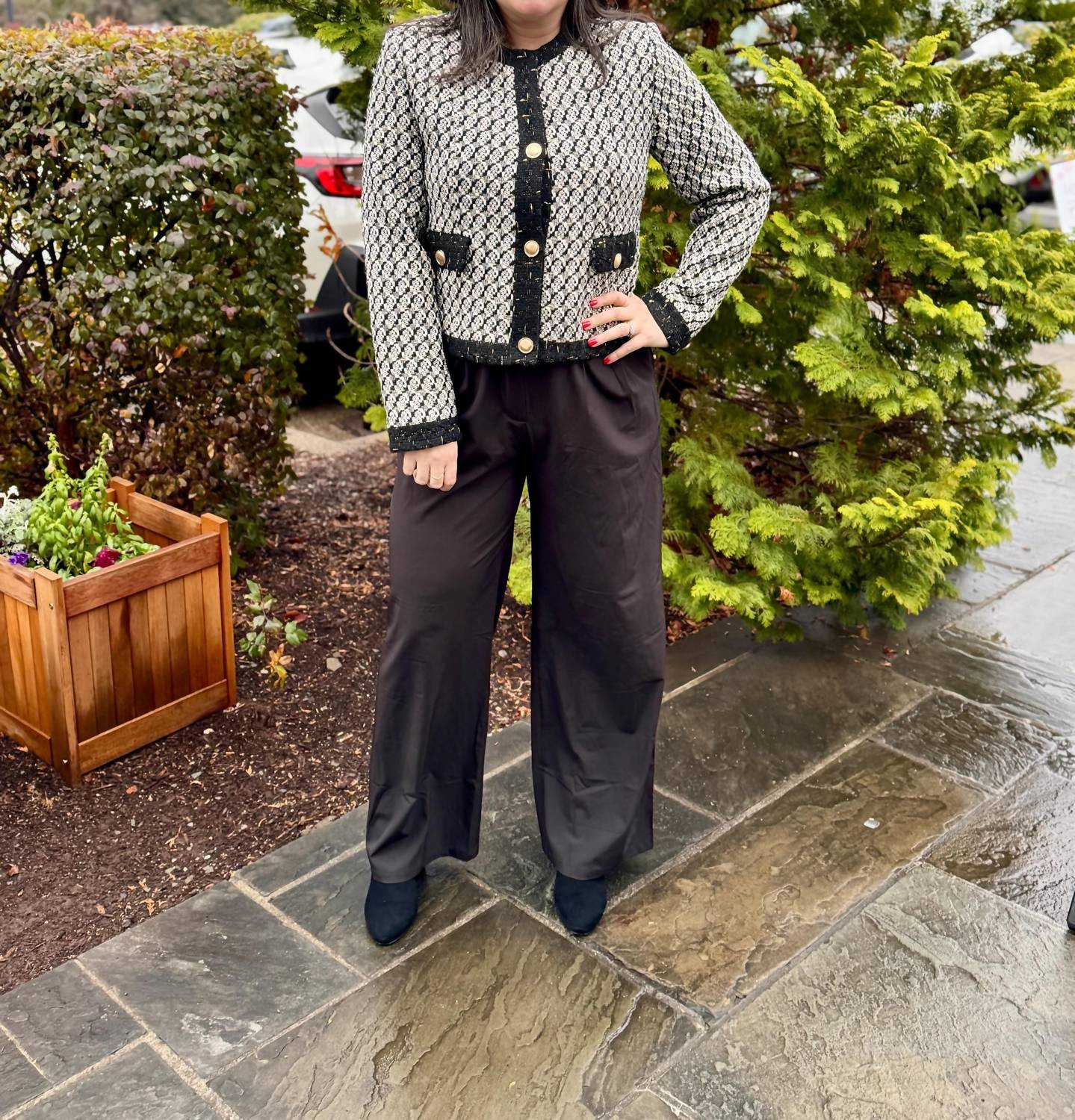 Voy - Mixed Tweed Round Neck Cropped Jacket