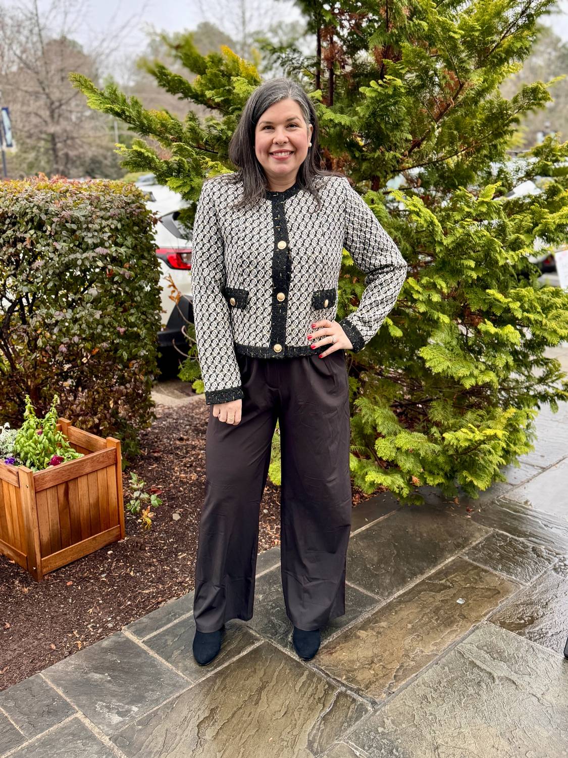 Voy - Mixed Tweed Round Neck Cropped Jacket