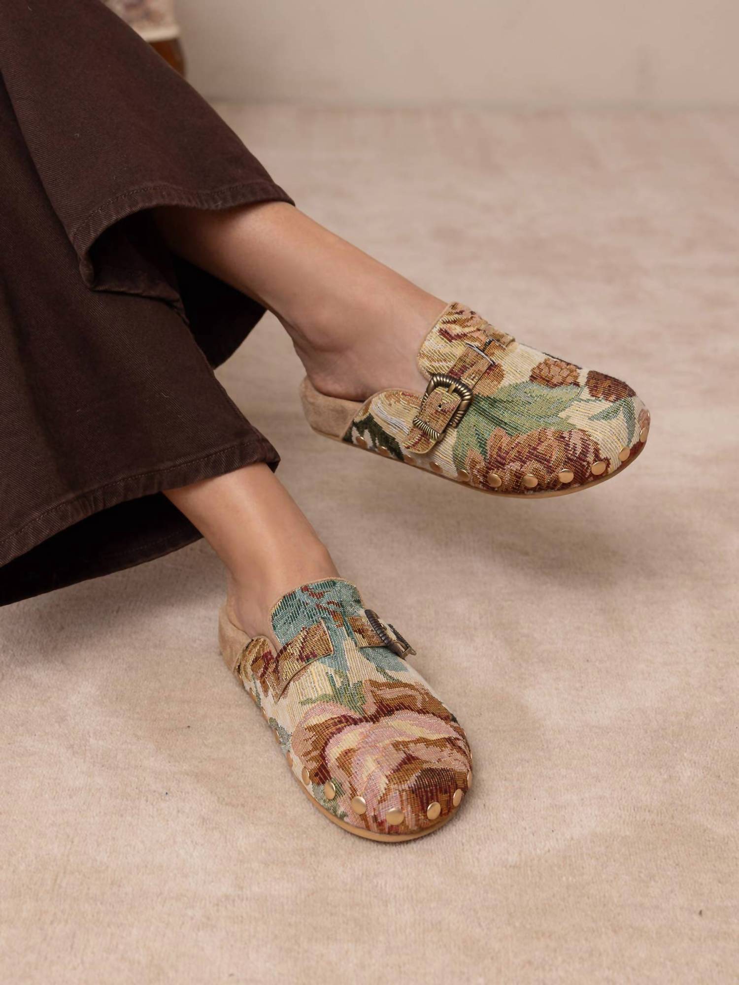 Oasis Society - Women's Toni Floral Tapestry Studded Buckle Clog