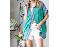 Oli & Hali - Washed Scarf Print Button Front Shirt