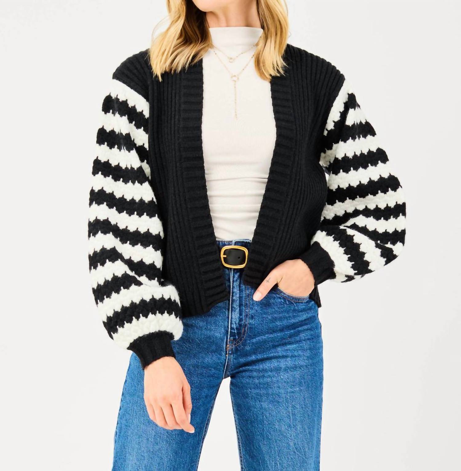 Mary Square The Monroe Cardigan in black white - women's cardigan
