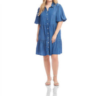 Karen Kane - Puff Sleeve Tiered Shirtdress - Plus