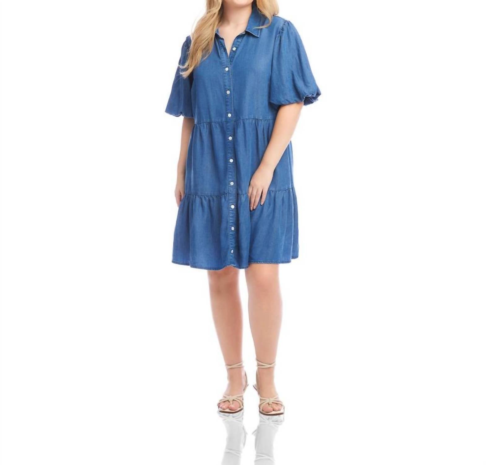 Karen Kane - Puff Sleeve Tiered Shirtdress - Plus