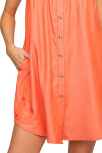 Easel Silky Challis Sleeveless Collared Dress - Plus in orange - women's dress - alternate view