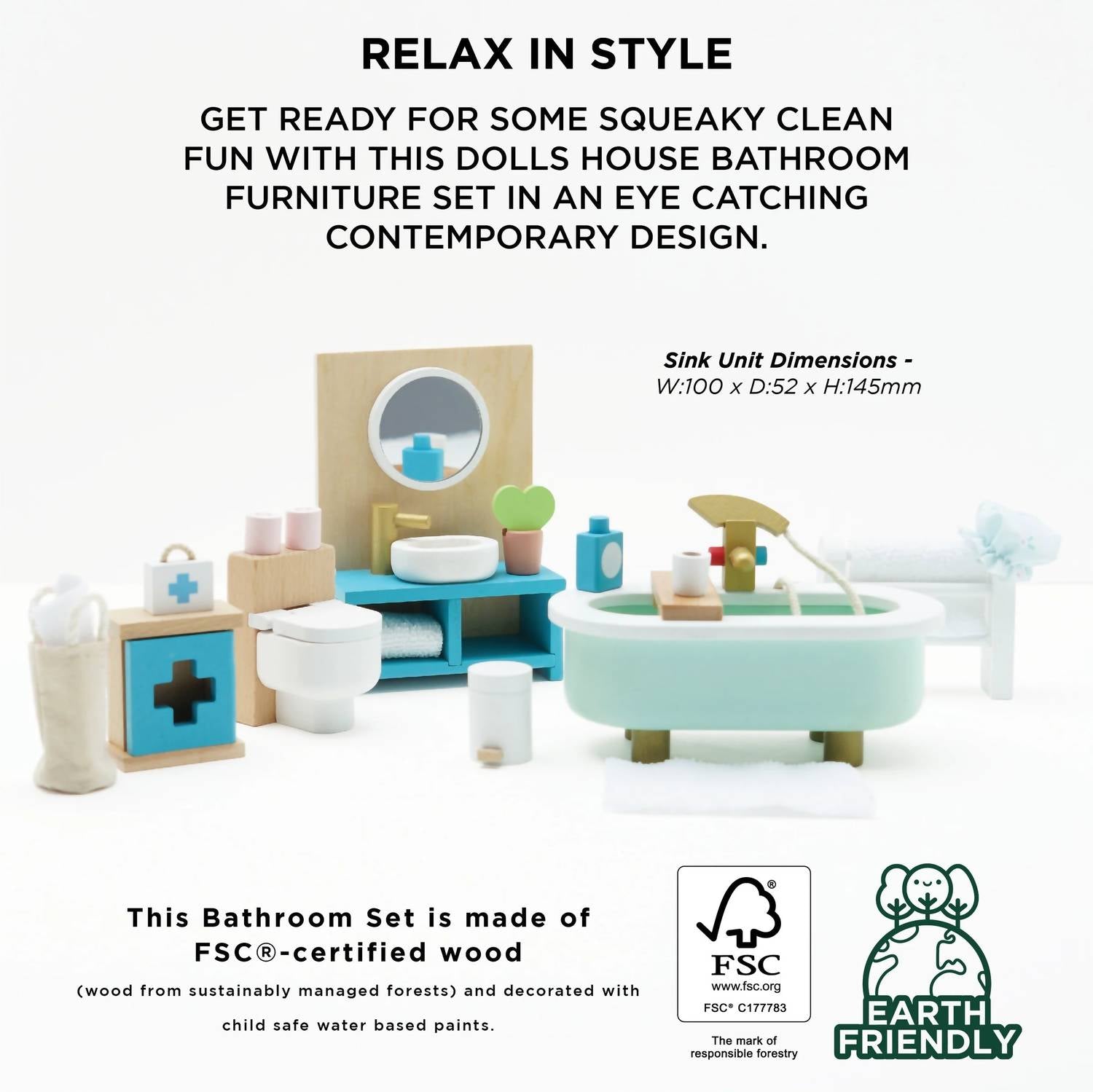 Le Toy Van - Kid's Wooden Dollhouse Bathroom Furniture