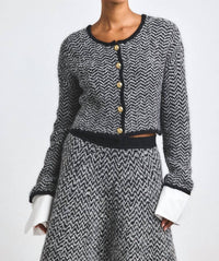 Derek Lam 10 Crosby Sabine Herringbone Knit Cardigan in black white - women's cardigan