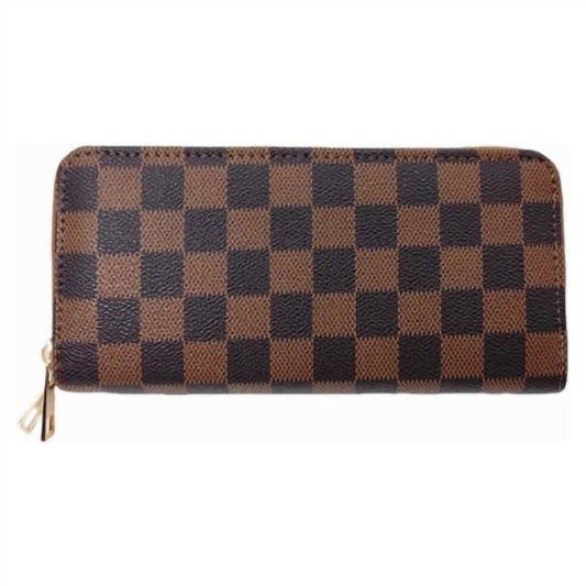 Wona Trading - Checkered Faux Leather Wristlet Wallet