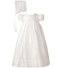 Little Things Mean a Lot Girl's Silk Dupioni Christening Baptism Gown With Lattice Bodice in white - kids' dress