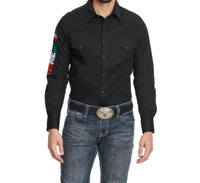 Rock & Roll Denim MEN'S EMBROIDERED MEXICO LOGO LONG SLEEVE WESTERN SHIRT in black - men's shirt