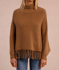 MOLLY BRACKEN Mock Neck Knitted Sweater in camel - women's sweater - detail view
