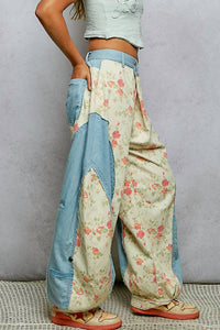 Pol - Contrast Panel On Side Waist Button Detail Pants