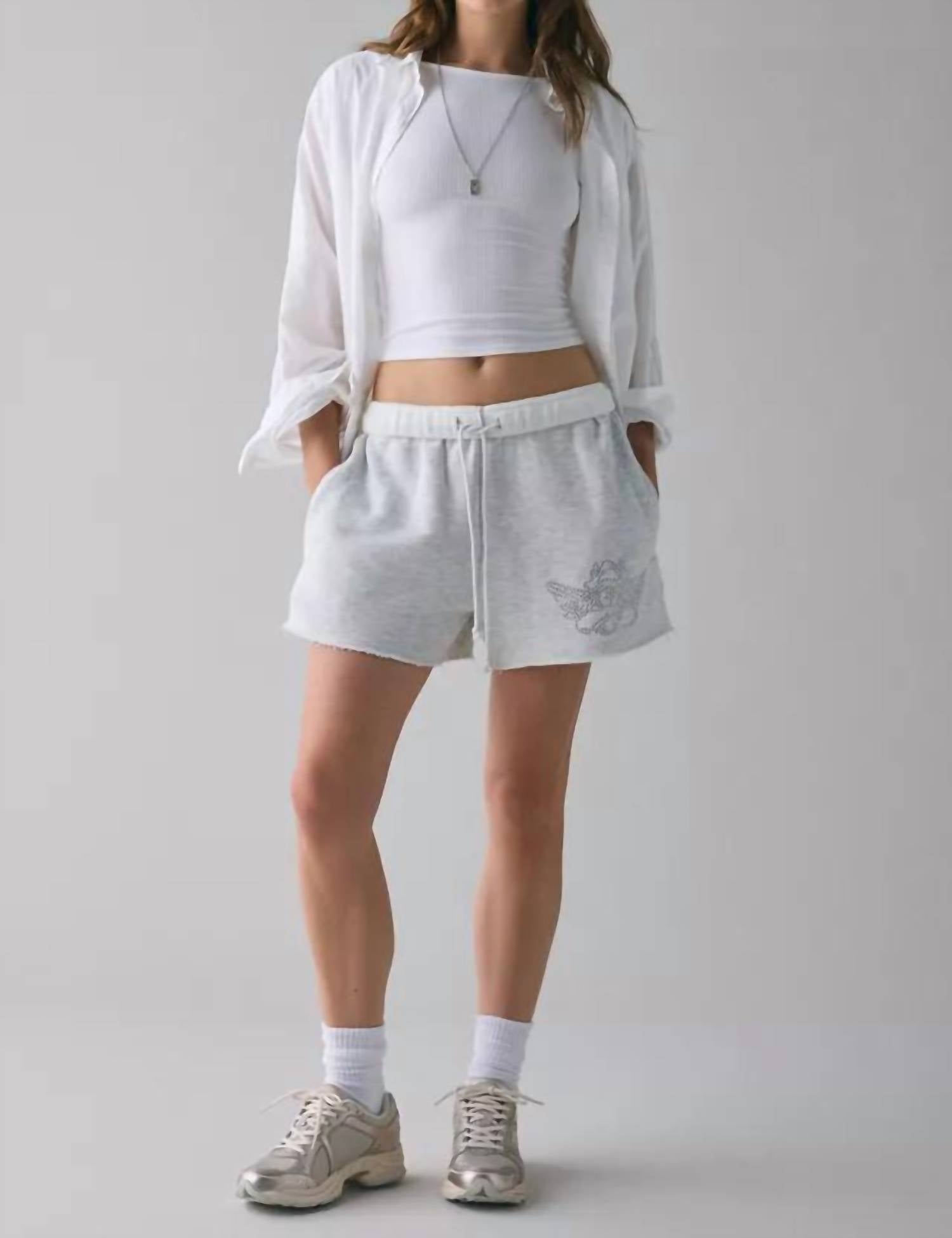 BOYS LIE 1-800 Rhinestone Graphic Basic Short in grey - women's shorts - alternate view