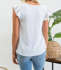 Mine - Split Neck Ruffle Sleeve Blouse