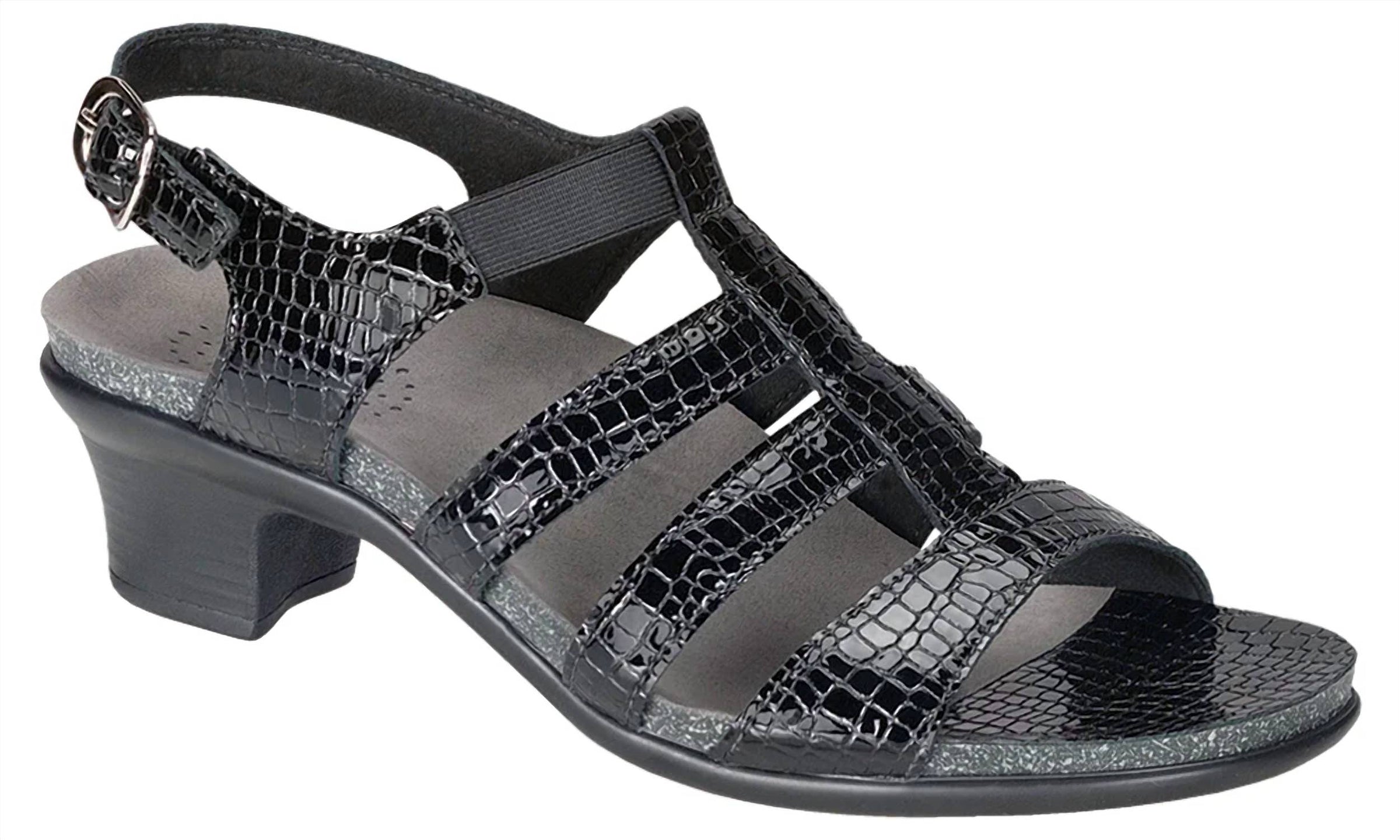 SAS Women's Allegro Heeled Comfort Sandal in black croc - women's sandal