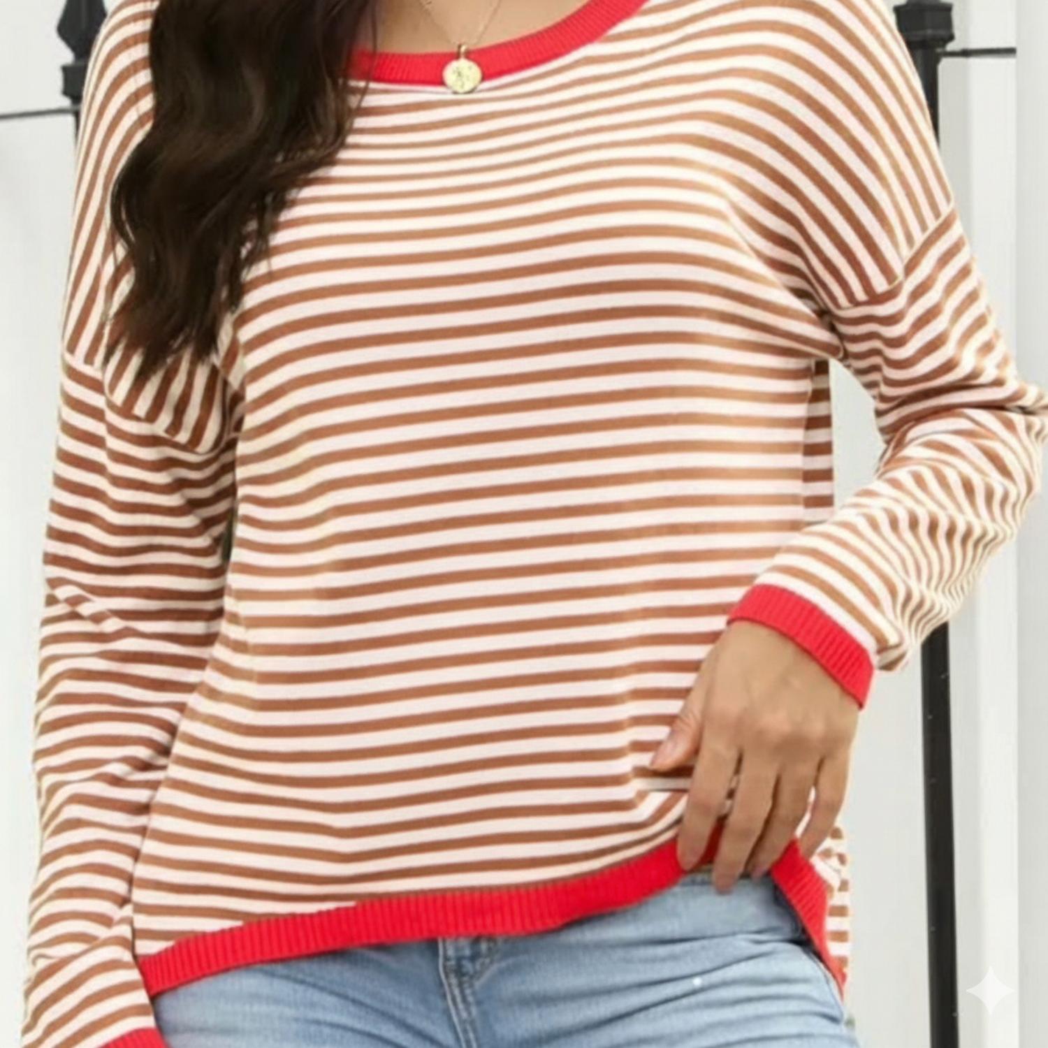 Lovesoft - Women's Striped Drop Shoulder Sweater