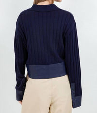 Whiteroom+Cactus - Faux Leather Knitted Long Sleeve Sweater