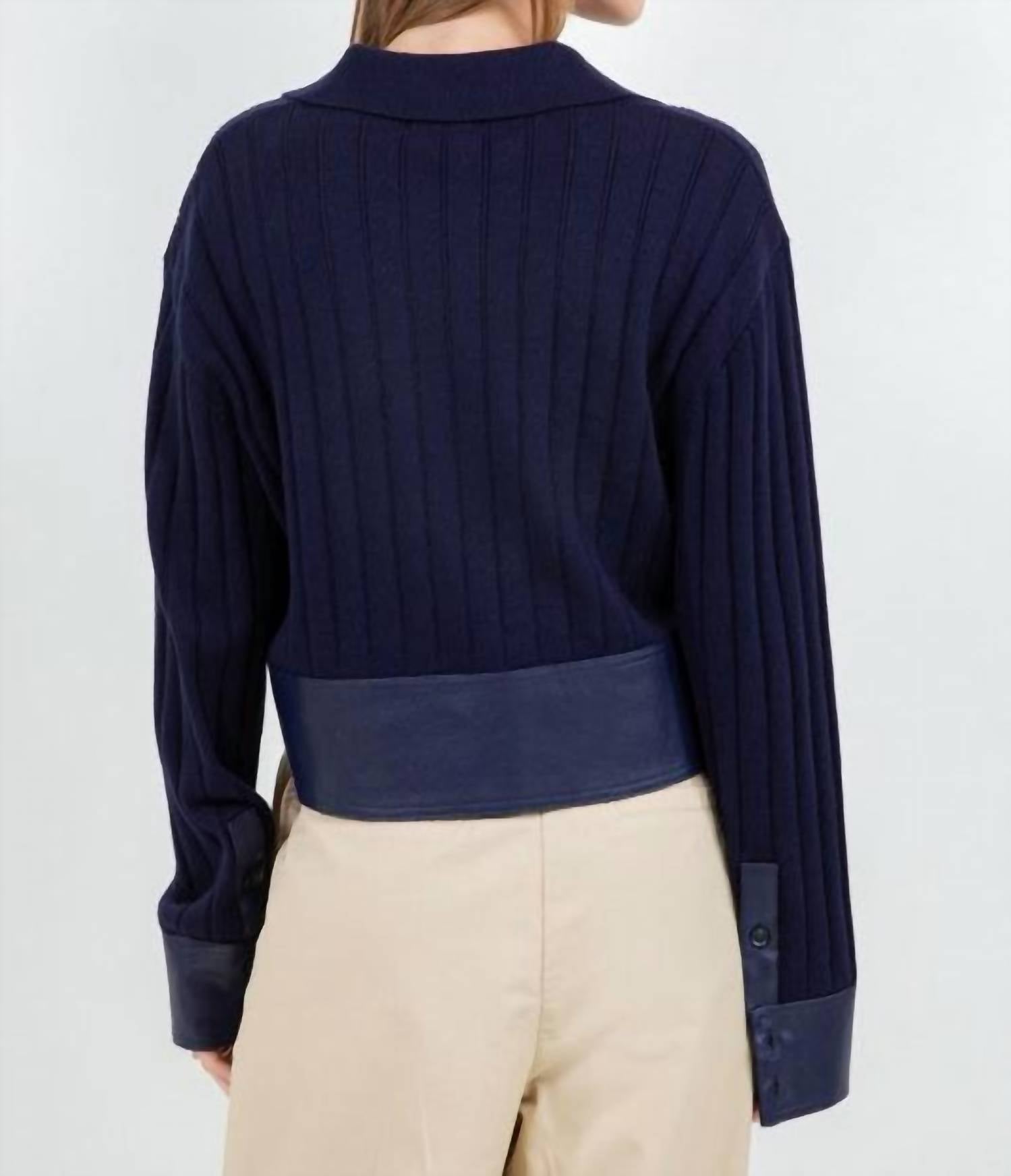 Whiteroom+Cactus - Faux Leather Knitted Long Sleeve Sweater