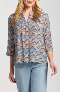 APNY Vneck with tassel in steel - women's blouse