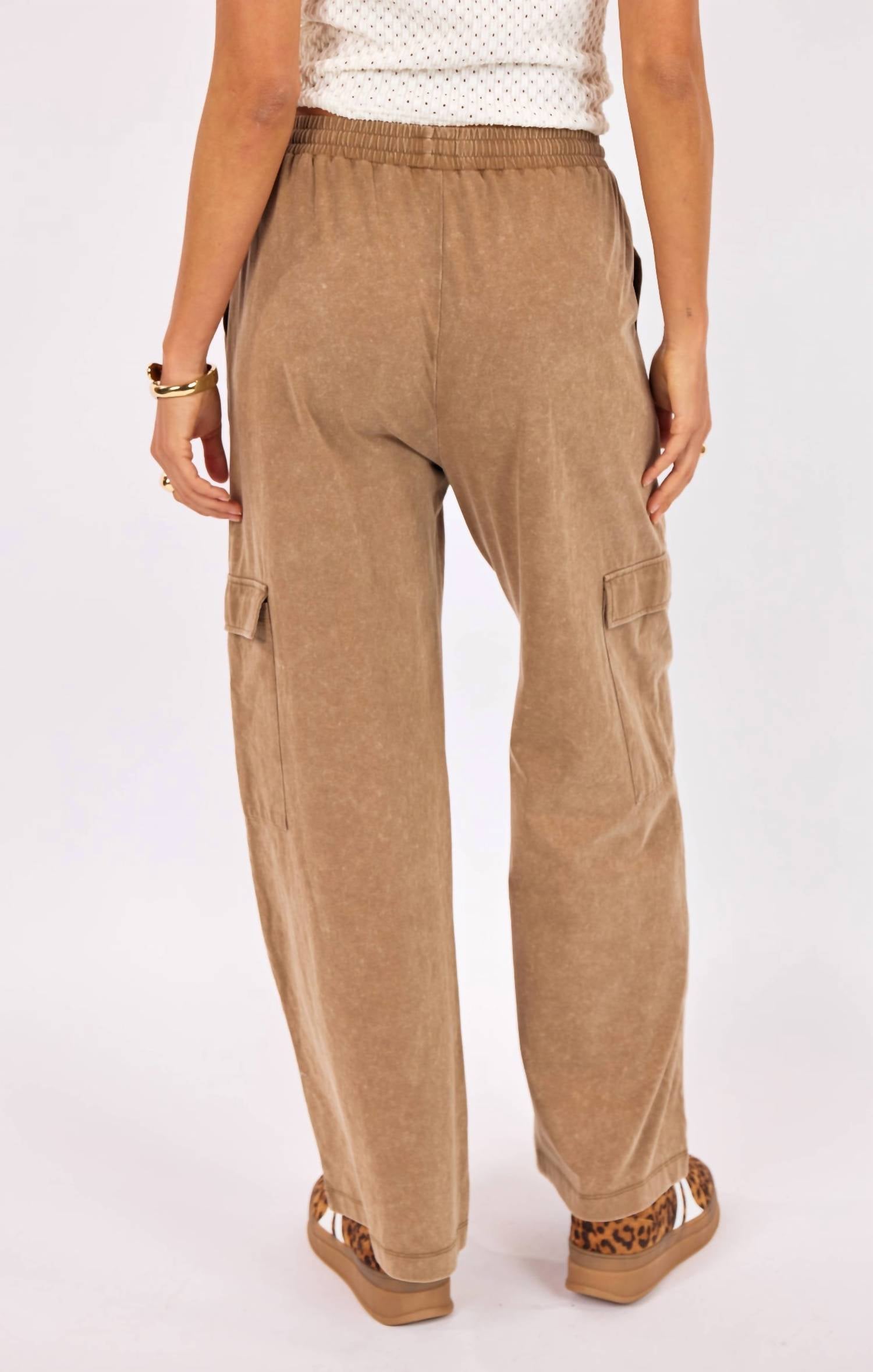 SAGE THE LABEL Highline Cargo Pants in taupe - women's pants - detail view