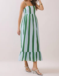 TCEC Stripe Smocked Maxi Dress With Pockets in green - women's dress - detail view