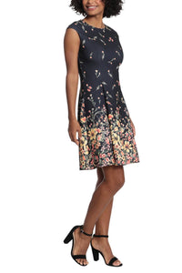 London Times - Floral Cap Sleeve A-Line Dress