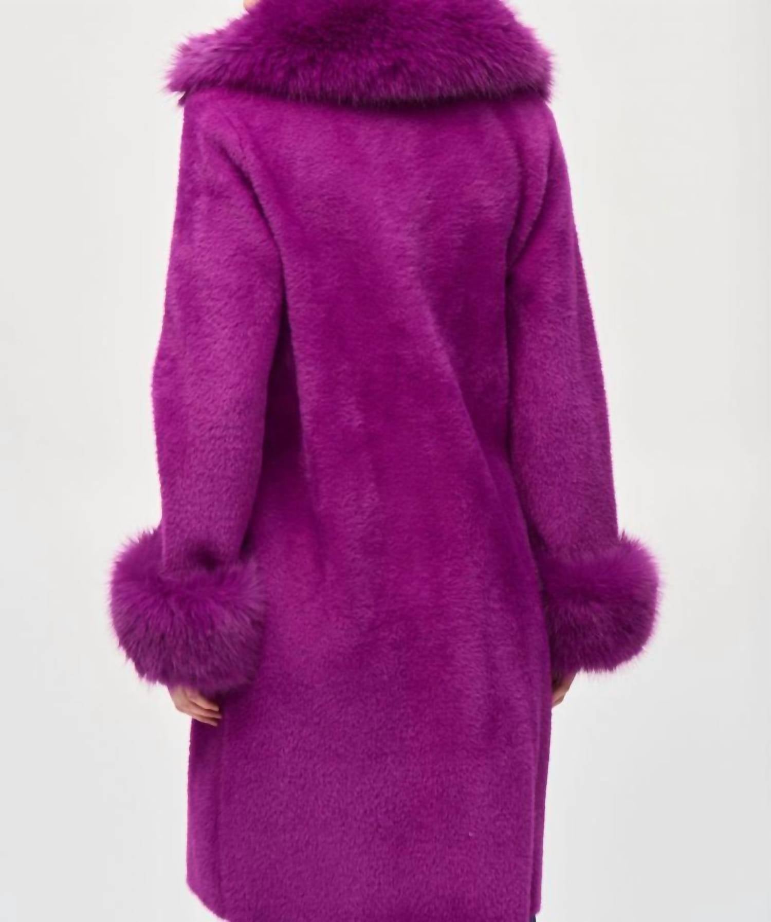 Joseph Ribkoff - Detachable Faux Fur Trim Long Sleeve Coat