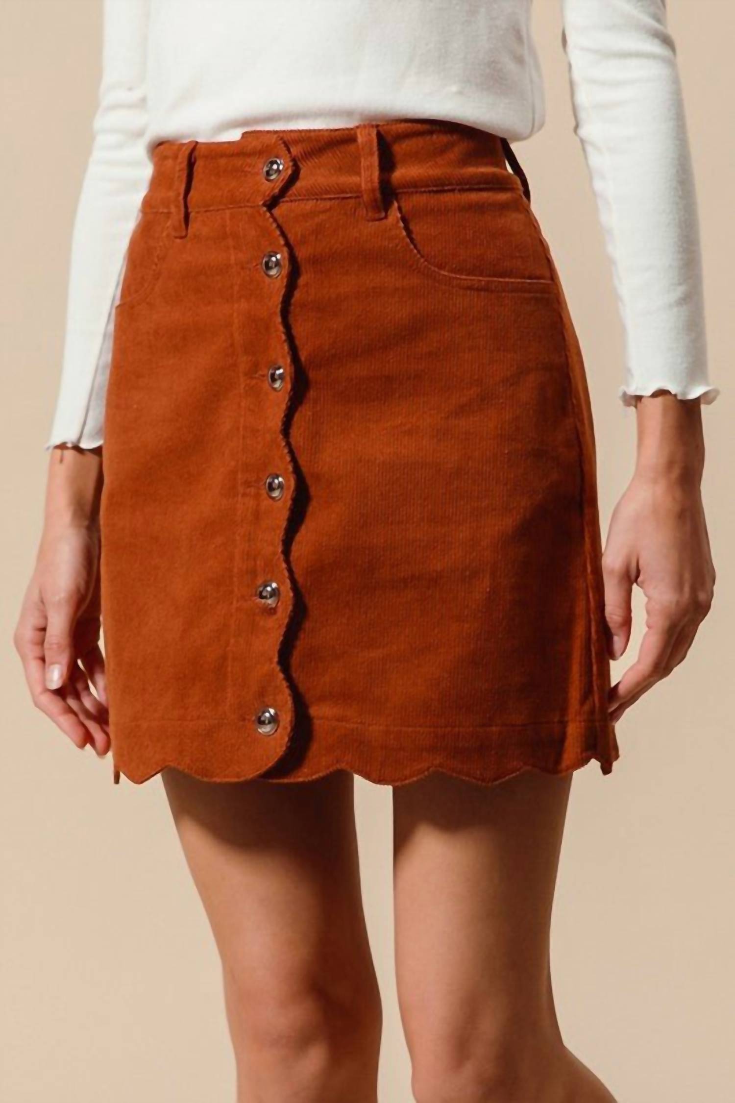 So Me - Corduroy Connie Scalloped Corduroy Front Button Skirt