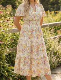 Haptics - Smocked Waist Tiered Floral Dress - Plus