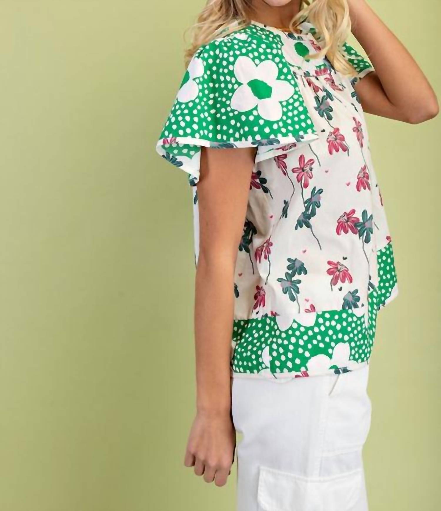 Gigio - Mixed Print Short Sleeve Top