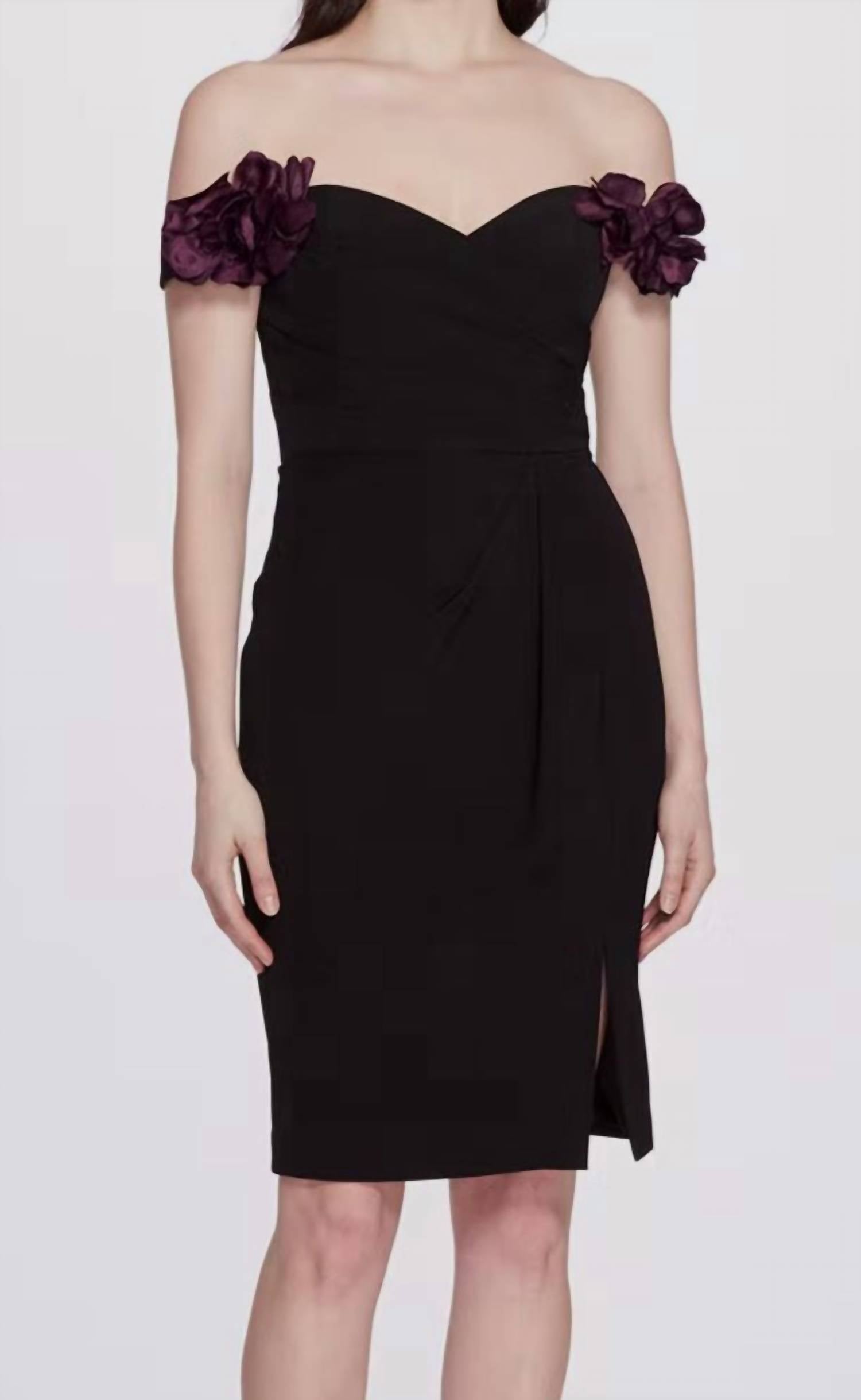 OFF SHOULDER DRAPED COCKTAIL DRESS