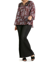 Umgee - Embroidered Velvet Yoke Floral Blouse