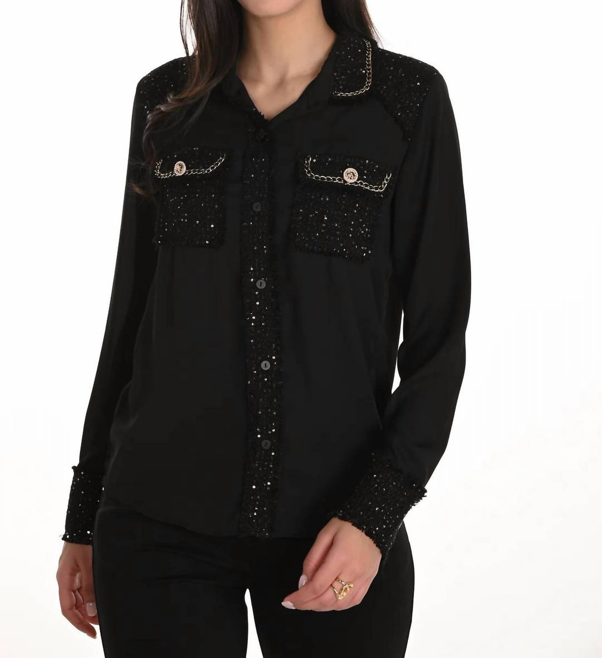 Frank Lyman - Sequin Trim And Chain Detail Blouse