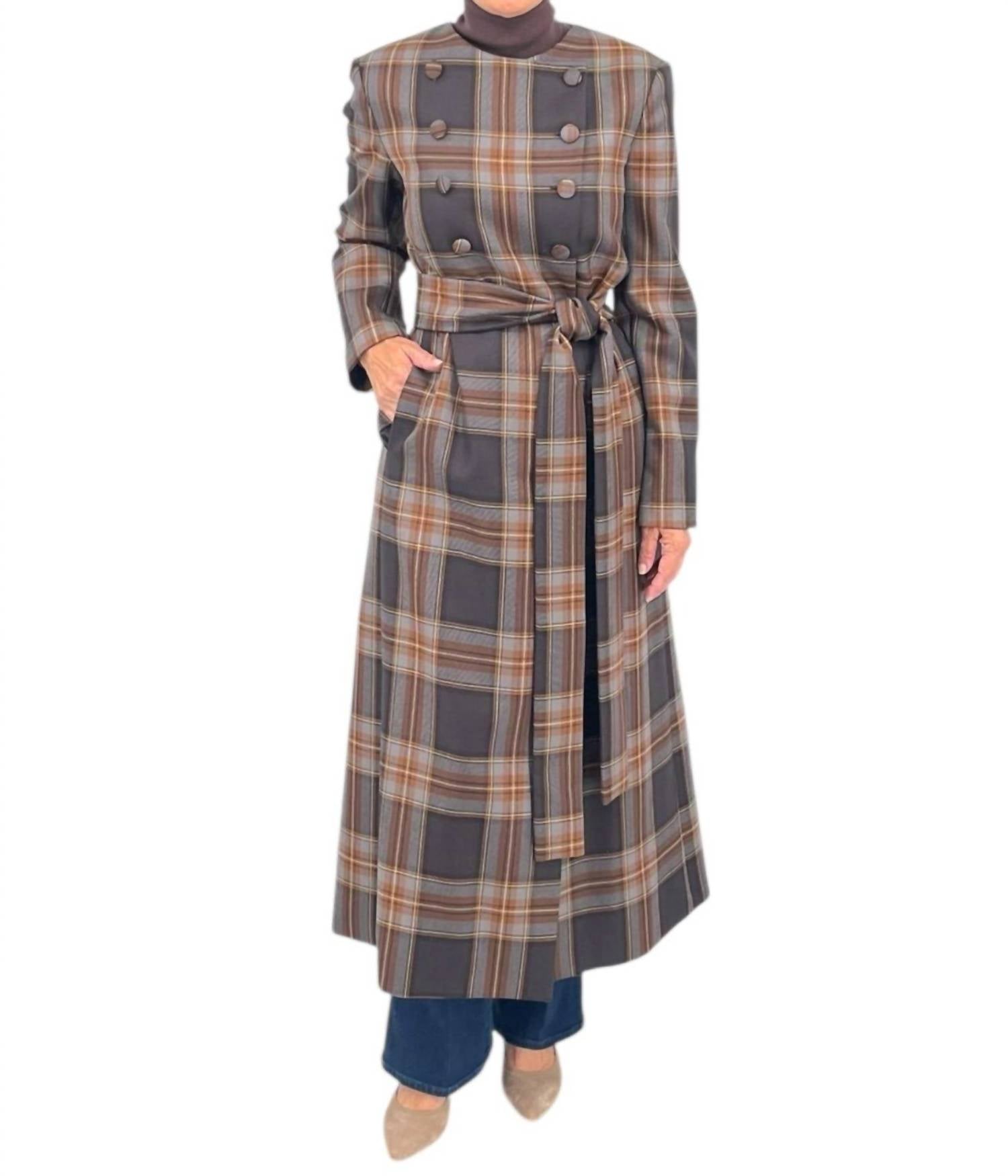 Diomi - Plaid Coat With Scarf