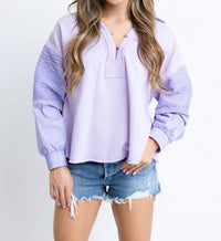 Karlie - Solid V-neck Knit Novelty Sweatshirt