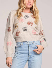 saltwater LUXE Valerie Floral Long Sleeve Sweater in beige - women's sweater
