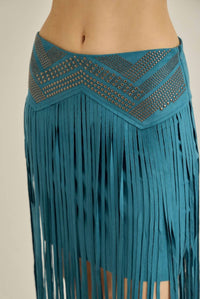 Vocal Apparel - Teal Studded Fringe Skirt