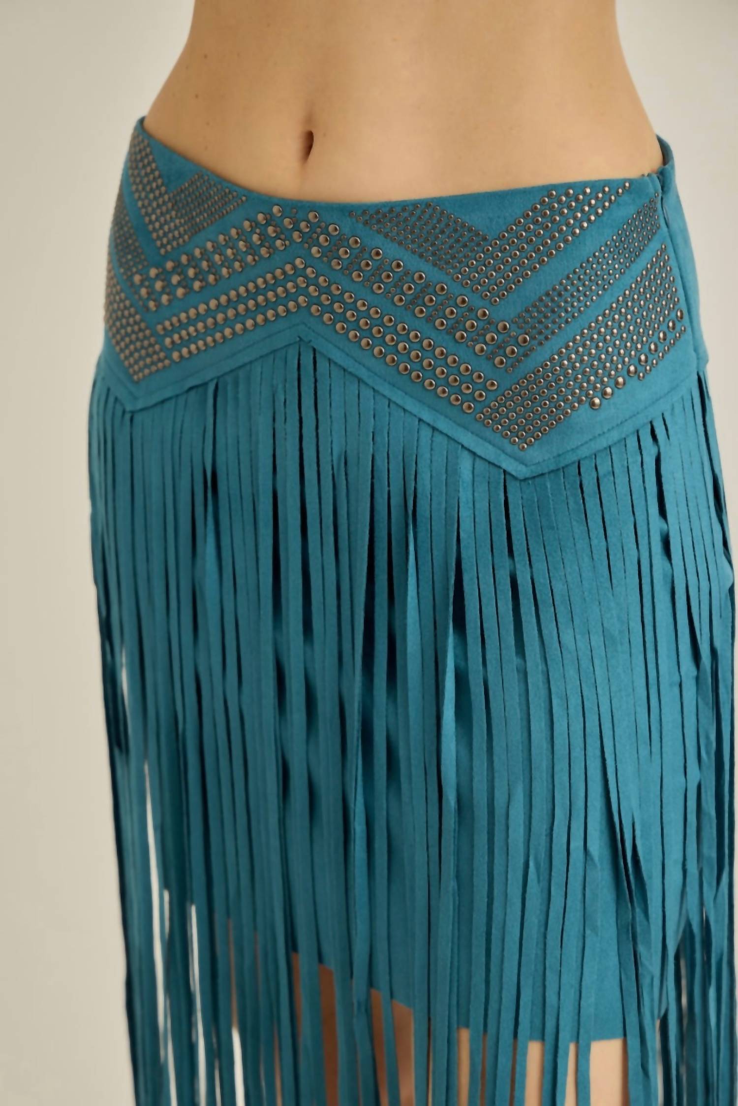 Vocal Apparel - Teal Studded Fringe Skirt
