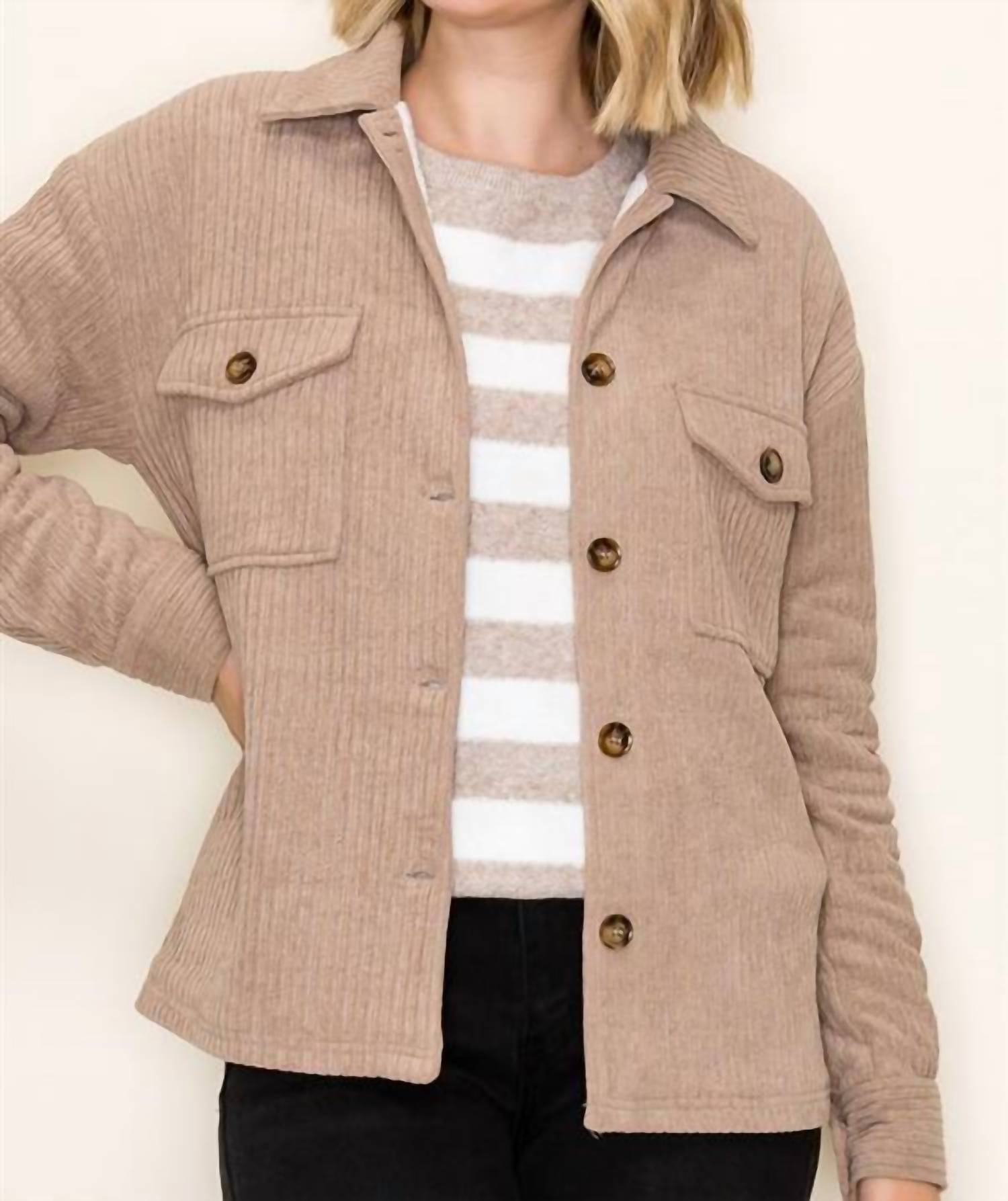 STACCATO Corduroy Fleece Lined Shacket in taupe - women's jacket - view 4