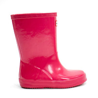 HUNTER Kids First Gloss Rain Boots in bright pink - kids' shoe - detail view