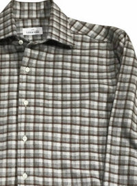 Gherardi Men's Double Plaid Button Up Shirt in beige - men's shirt - detail view