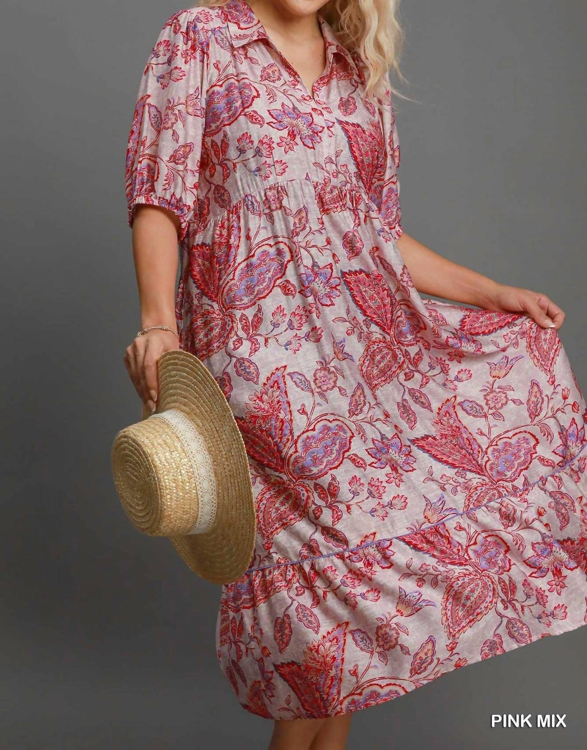 Umgee - Floral Tiered Midi Dress - Plus