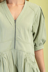 Gigio - Front Zip V-Neck Dress