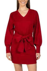 Love Token - Short Knit Mini Sweater Dress With Tie