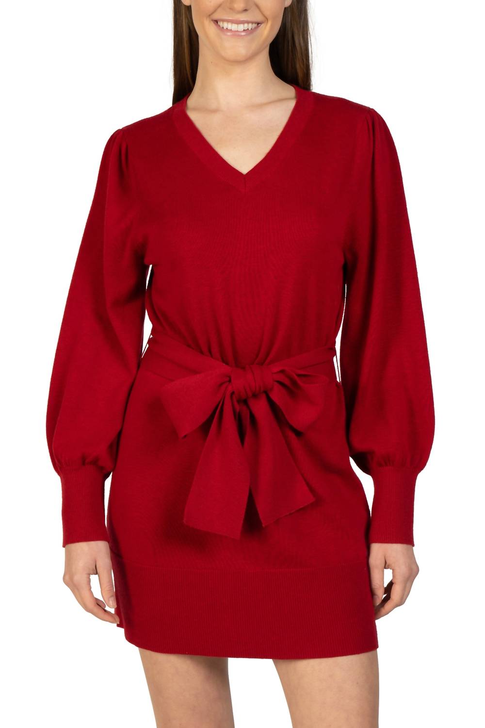 Love Token - Short Knit Mini Sweater Dress With Tie