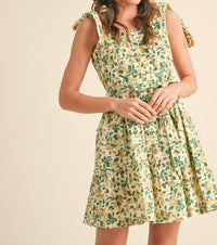 Merci - Cherries Crochet Lace Trim Tie Strap Tiered Mini Dress