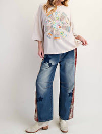 Easel - Patchwork Mineral Washed Cotton Slub Knit Top