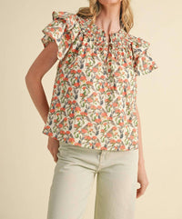 &merci Floral Flutter Sleeve Blouse in ivory - women's blouse - view 4