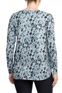 Joan Vass - Women's Scoop Neck Long Sleeve Hem Animal Print Jersey Top