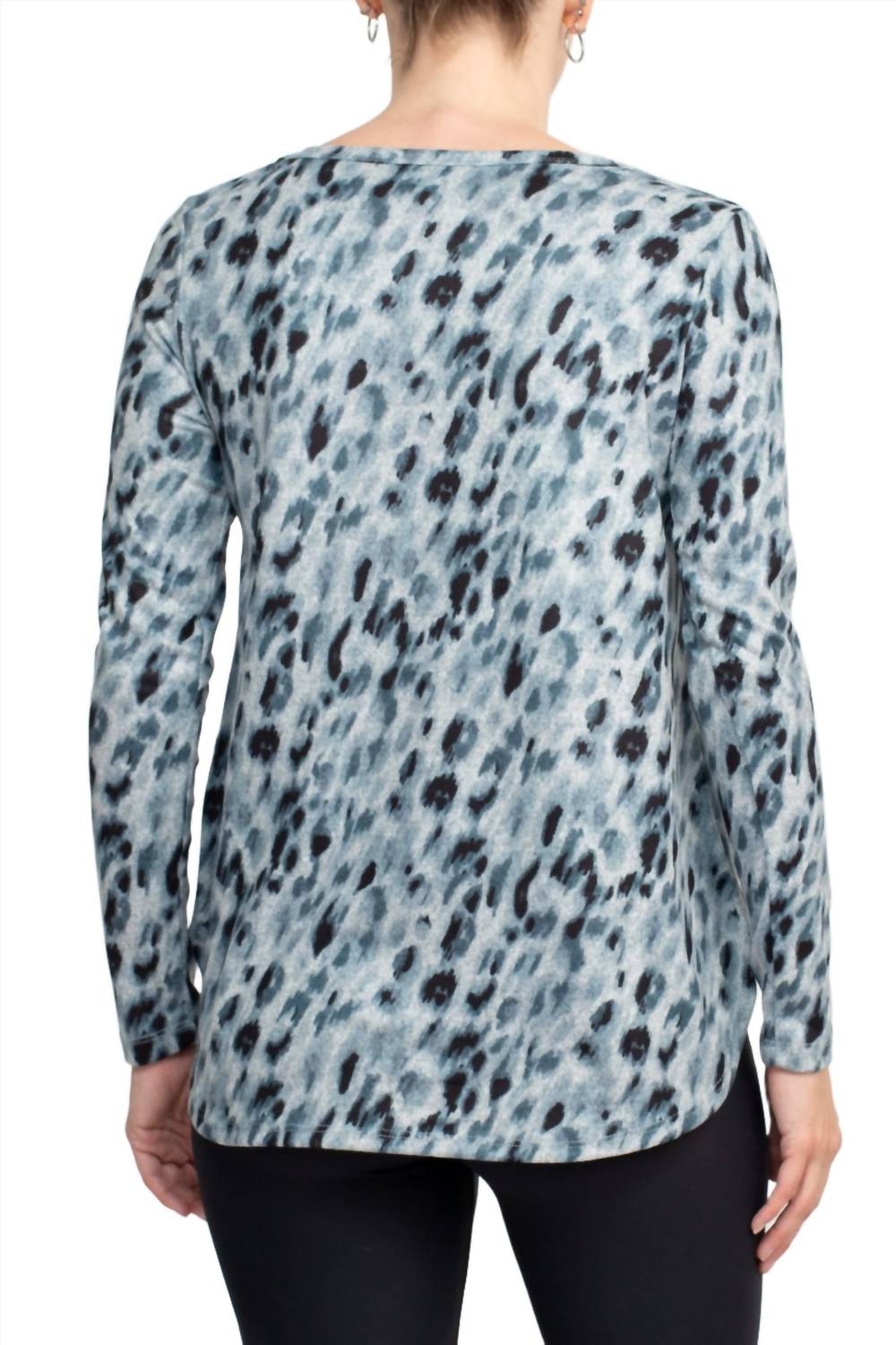 Joan Vass - Women's Scoop Neck Long Sleeve Hem Animal Print Jersey Top