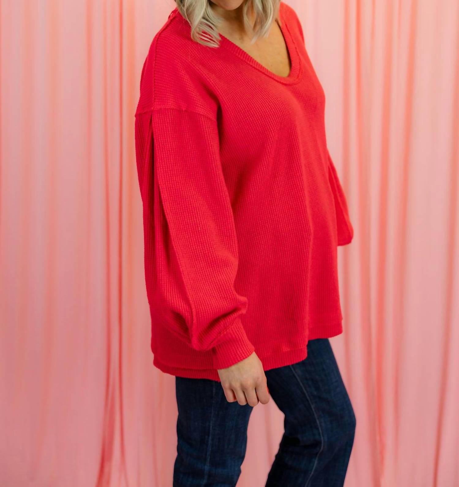 Free People Coast 2 Coast Thermal Tee in rouged cheeks - women's long sleeve top - alternate view